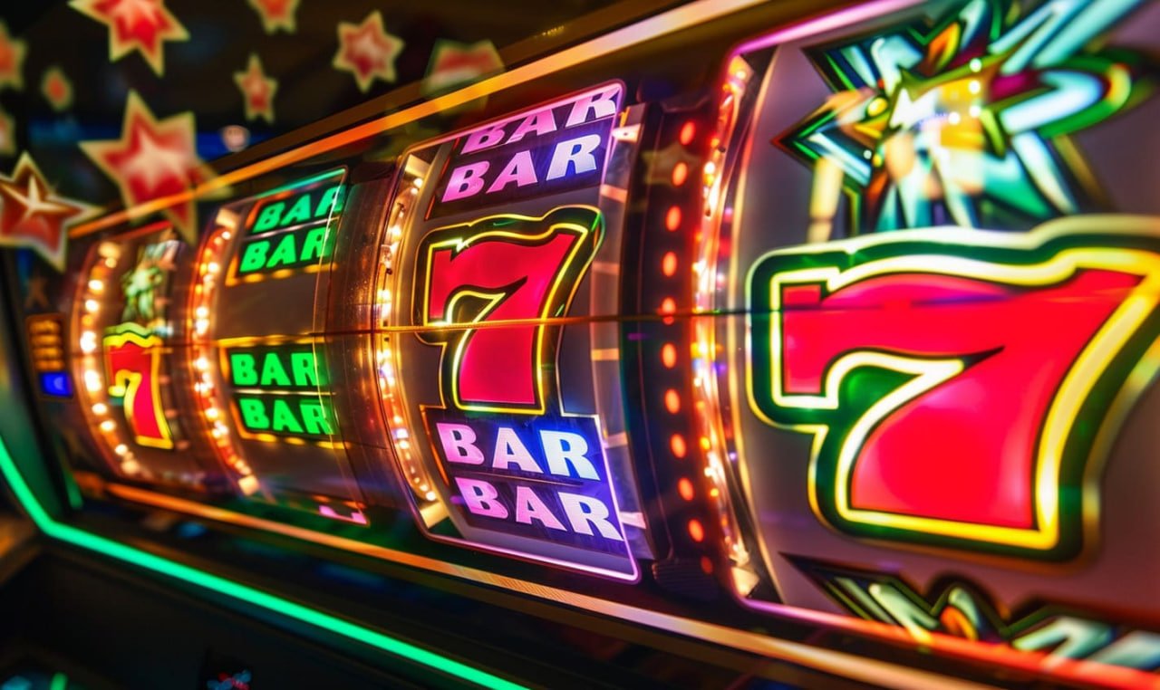 Ilustrasi permainan slot online dengan tema warna cerah dan modern